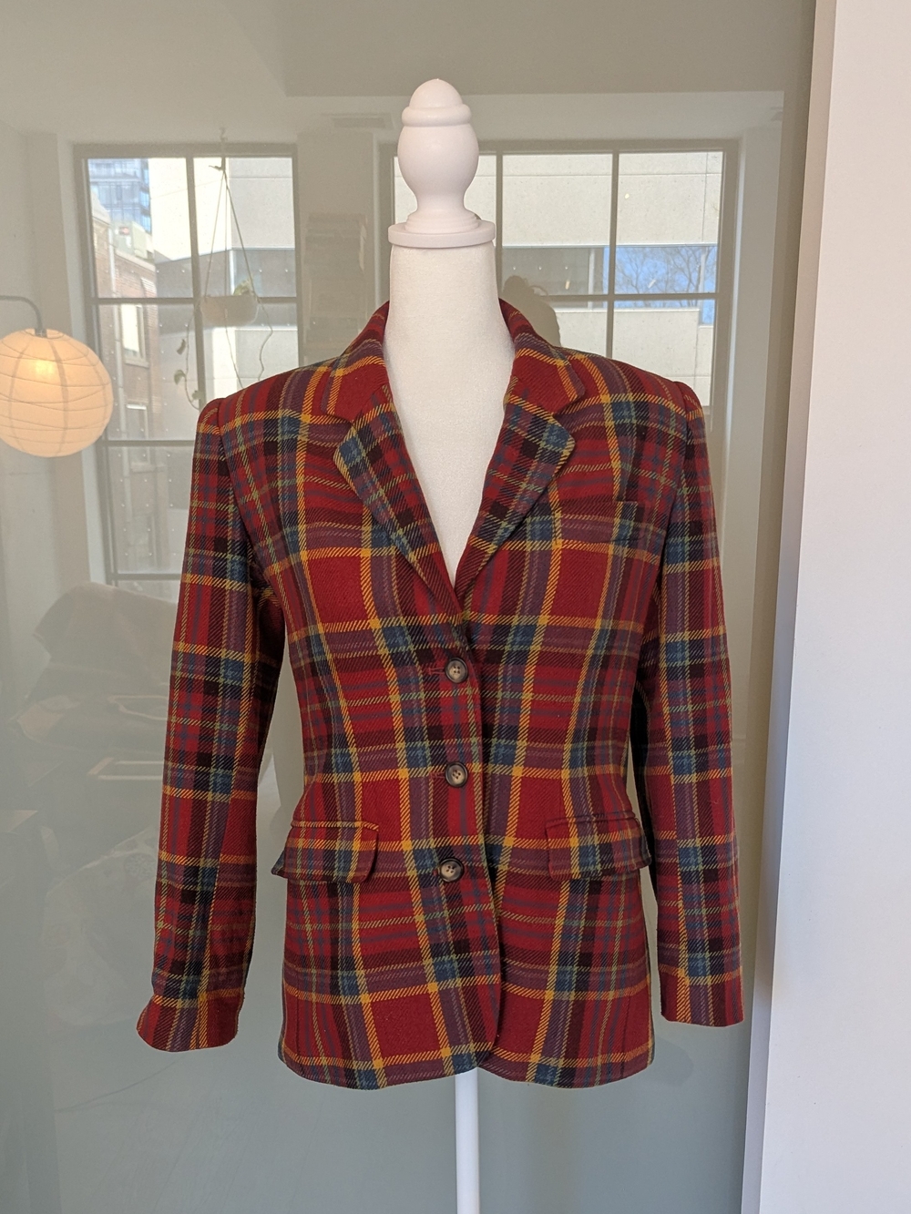 Vintage GAP Wool Blend Red Plaid Tailored Blazer Jacket